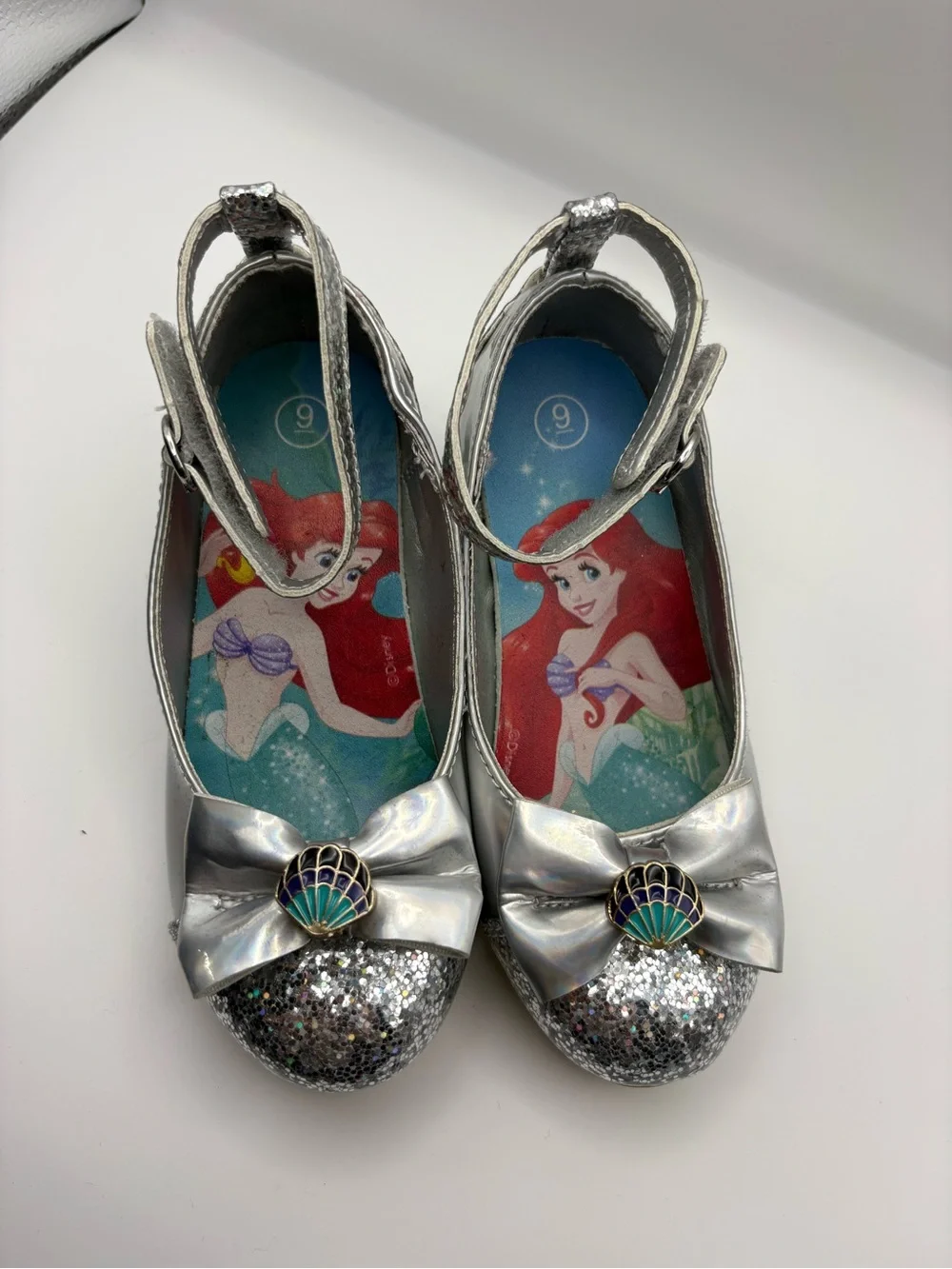 Disney Silver Glitter Mermaid Dress Shoes with Shell Bow